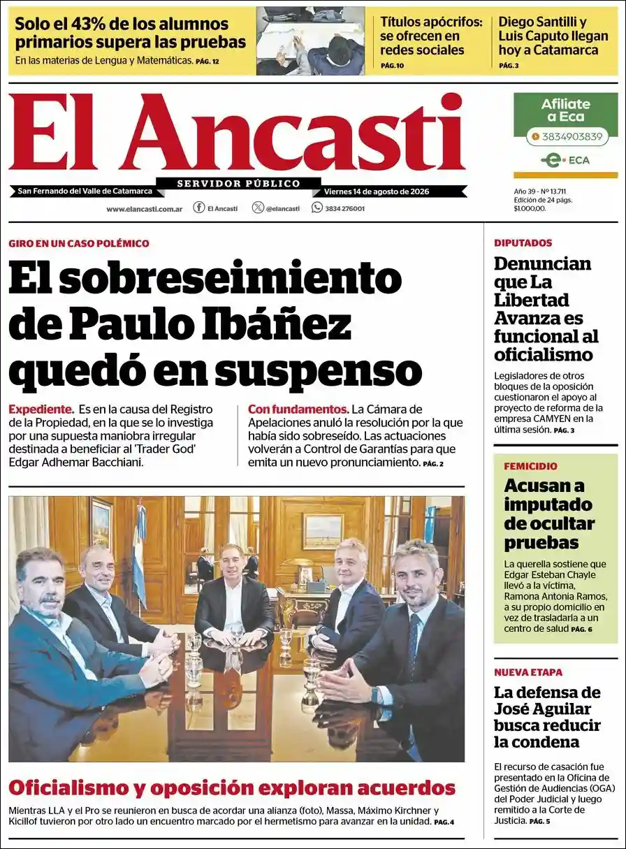 Estudios Max | FM ALGARROBO - Tapa del diario Ancasti