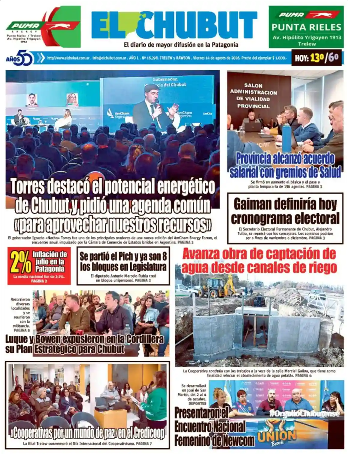 Estudios Max | FM ALGARROBO - Tapa del diario El Chubut