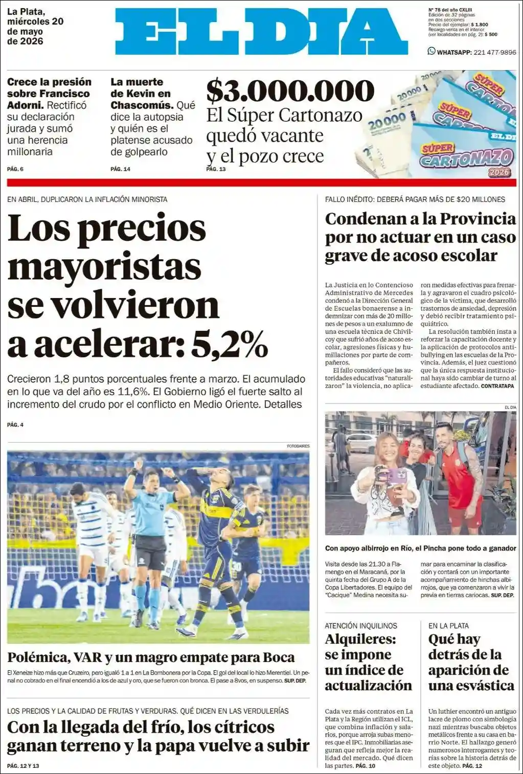 Estudios Max | FM ALGARROBO - Tapa del diario El Dia